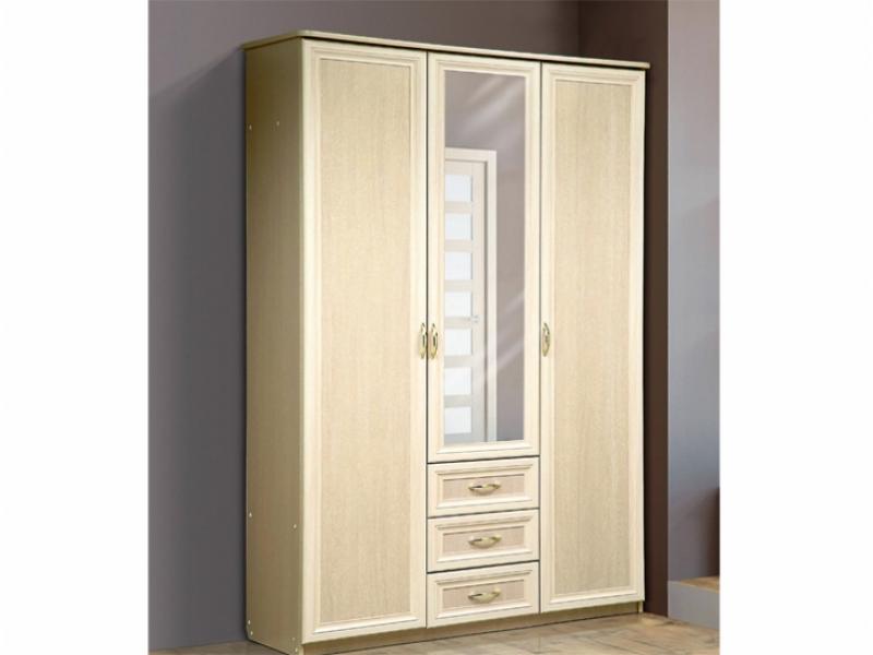 Шкаф для платья и белья 3-х створчатый с 3-мя ящиками и зеркалом