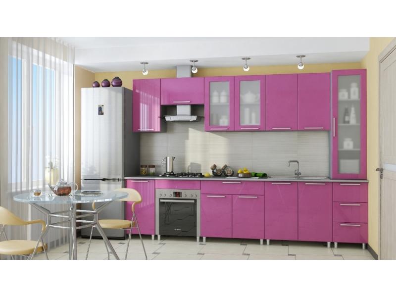 Фабрика мебели воронеж. Кухонный гарнитур розовый прямой. Модульная кухня Радуга.