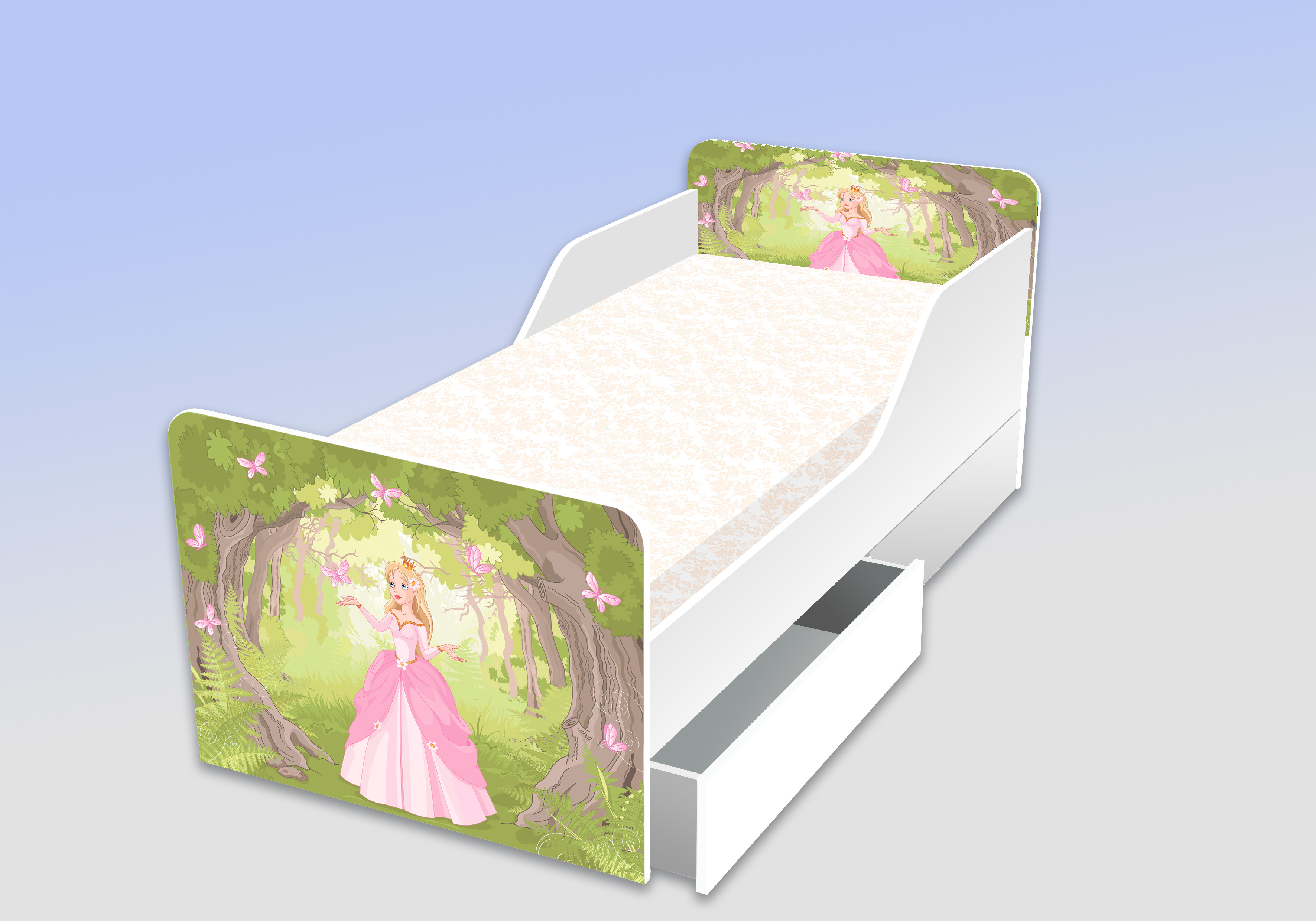 Кровать с фотопечатью принцесса 140