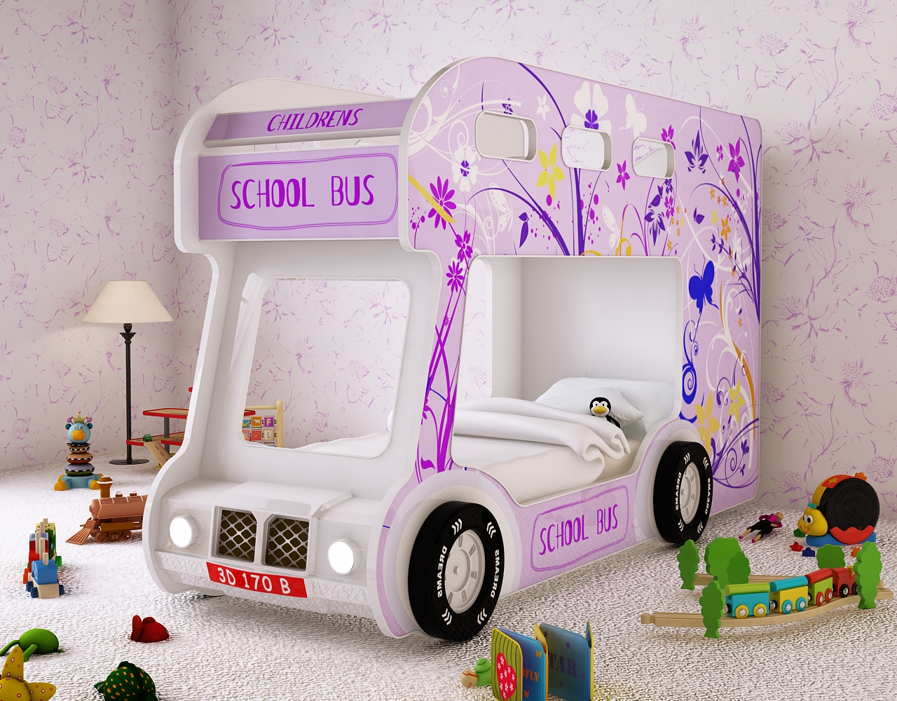 Детская кровать автобус для девочки