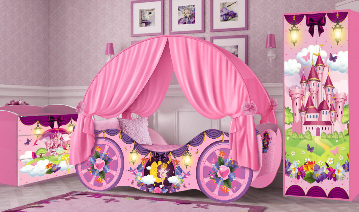Кровать детская МАССМЕБЕЛЬ карета для девочек 