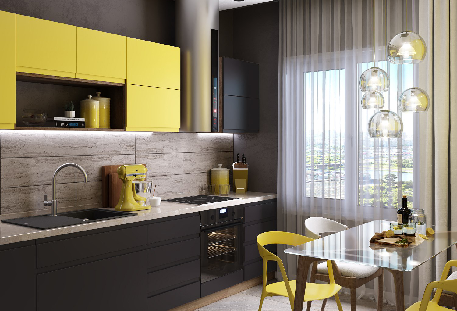 Сочетание желтого цвета с другими цветами в интерьере кухни