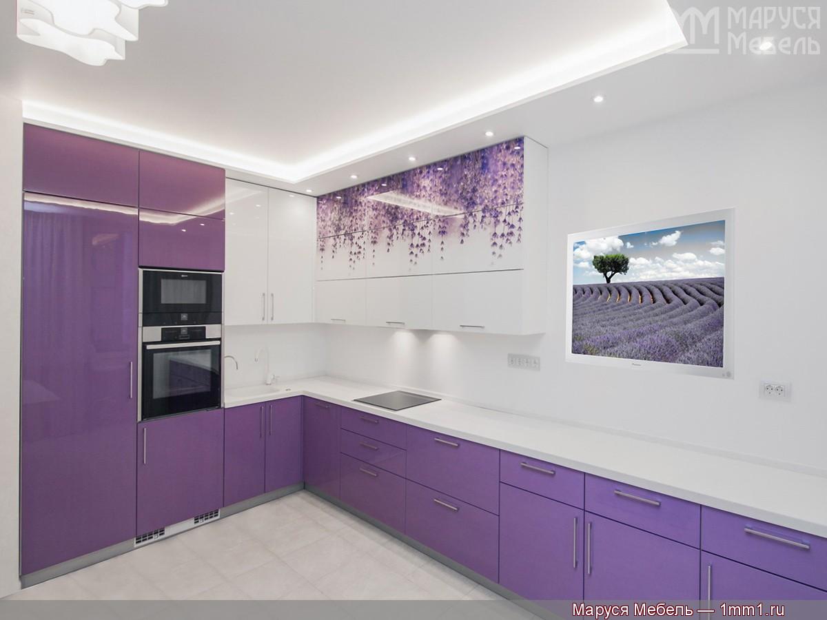 фартук для бело фиолетовой кухни