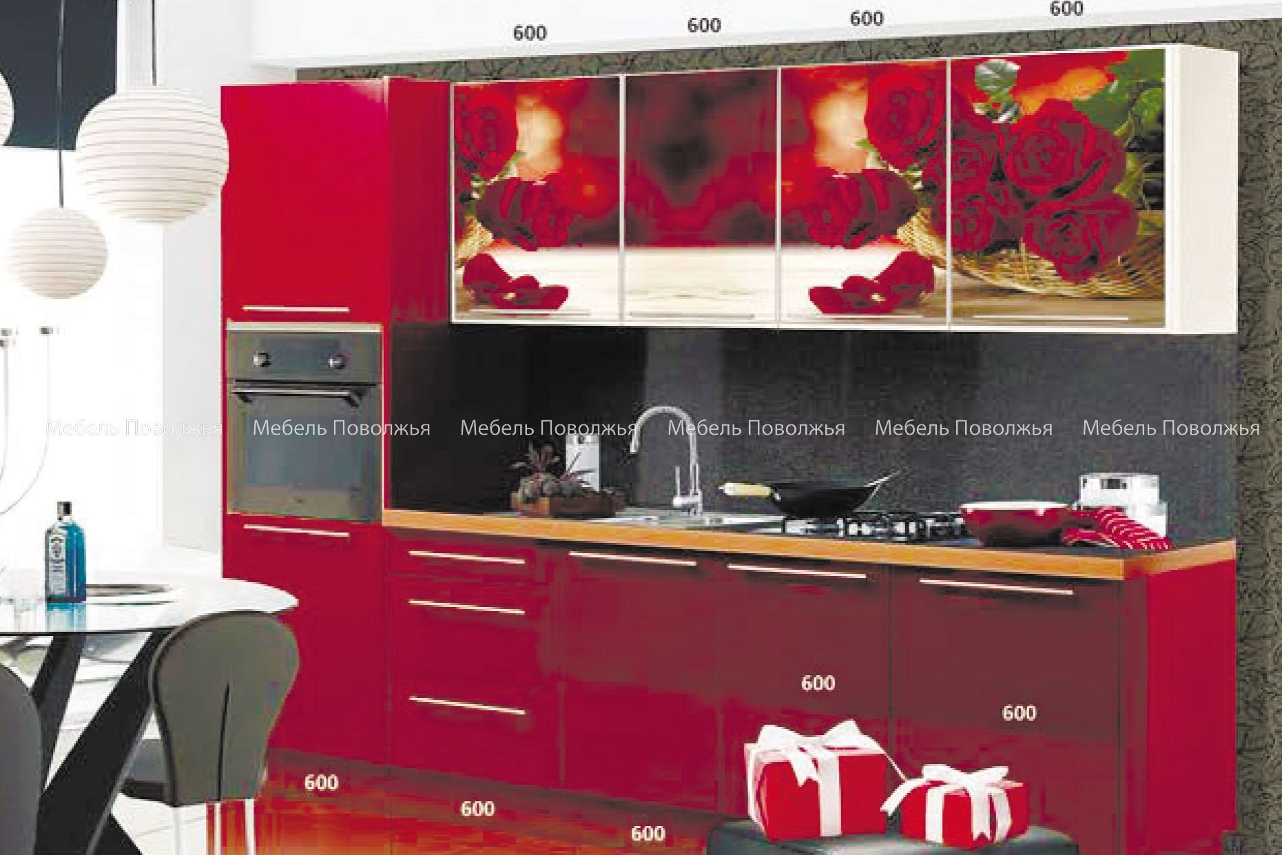 Кухонный гарнитур с фотопечатью красный