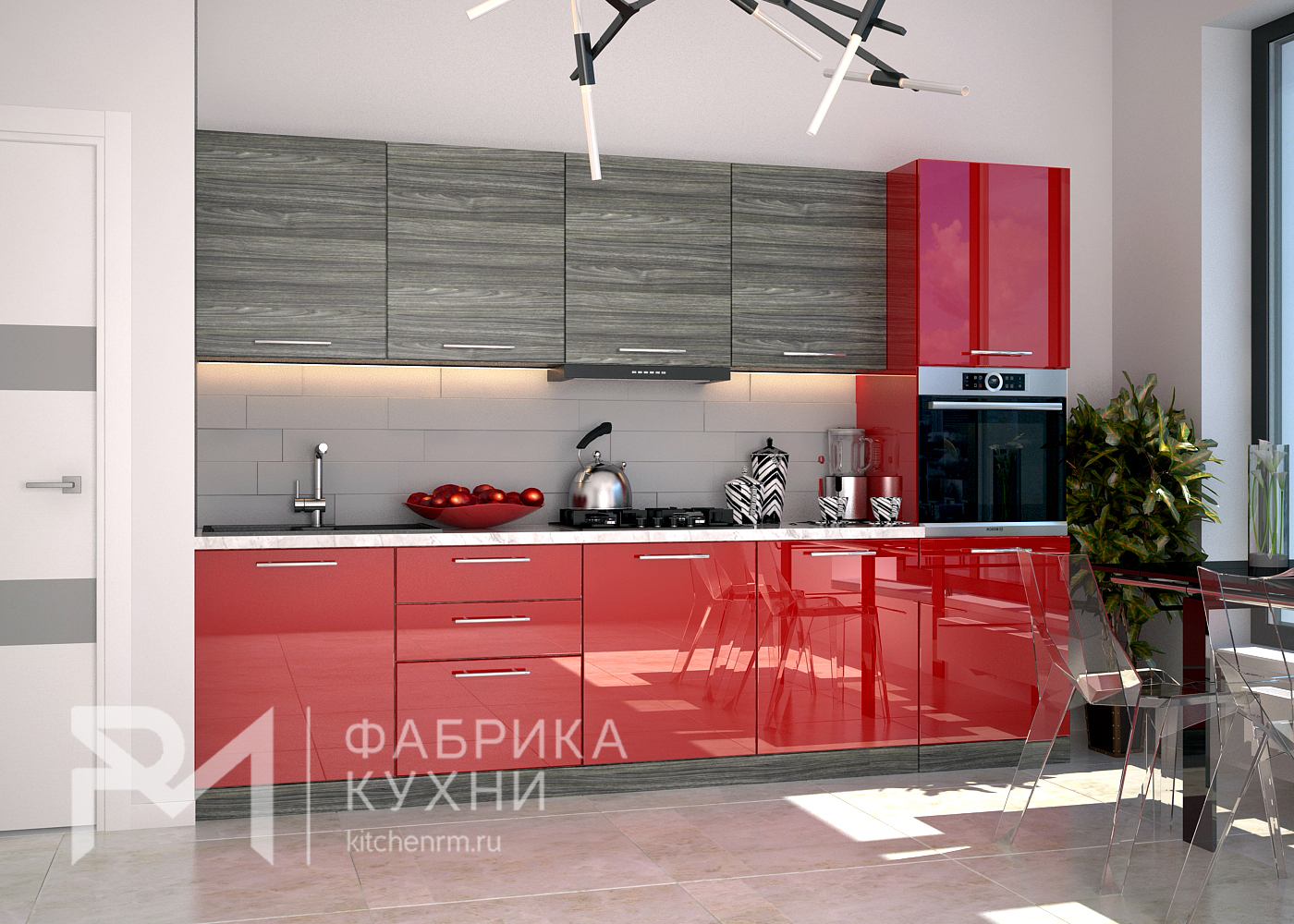 Кухня с рубиновыми фасадами
