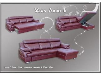 Мягкий бордовый кожзам диван Леон 6 - Мебельная фабрика «Мон»