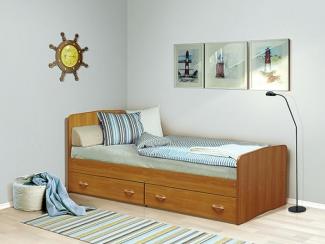 Кровать с 2-мя выкатными ящиками, фигурная спинка, кромка Т-образный кант - Мебельная фабрика «Фант Мебель»