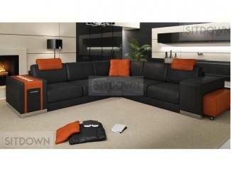 Кожаный диван с выдвижным пуфиком Ибица комфорт - Мебельная фабрика «Sitdown»