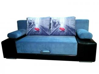 Голубой прямой диван с фотопринтом