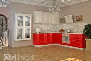 Глянцевая угловая кухня белый-красный - Мебельная фабрика «Фабрика кухни РМ»