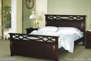 Кровать массив с кожей Колизей - Мебельная фабрика «Дубрава»