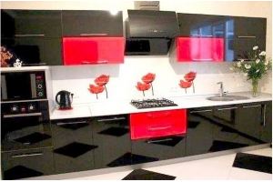 Кухня прямая красно-черная - Мебельная фабрика «Барокко Плюс»