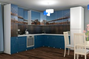 Кухня синяя с фотопечатью 2 - Мебельная фабрика «Визит»