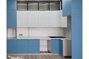 Кухня современная угловая бело-голубая - Мебельная фабрика «Фокси Мебель»