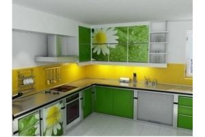 Кухня угловая зеленая с фотопечатью 0046 - Мебельная фабрика «La Ko Sta»