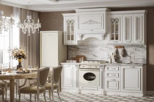 Кухонный гарнитур Монако прямой 2,40 белый, серебро