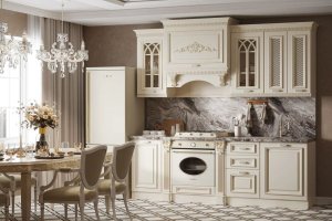 Кухонный гарнитур Монако прямой 2,40 крем, золото - Мебельная фабрика «Арида»