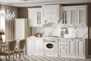 Кухонный гарнитур Монако прямой 3,00 белый, мрамор - Мебельная фабрика «Арида»