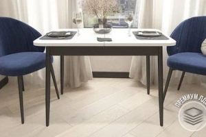 Стоун белый раздвижной, 110х70х81 см на черном подстолье - Мебельная фабрика «ГостМебель»