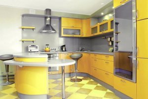 Желтая кухня с барной стойкой - Мебельная фабрика «SaEn»